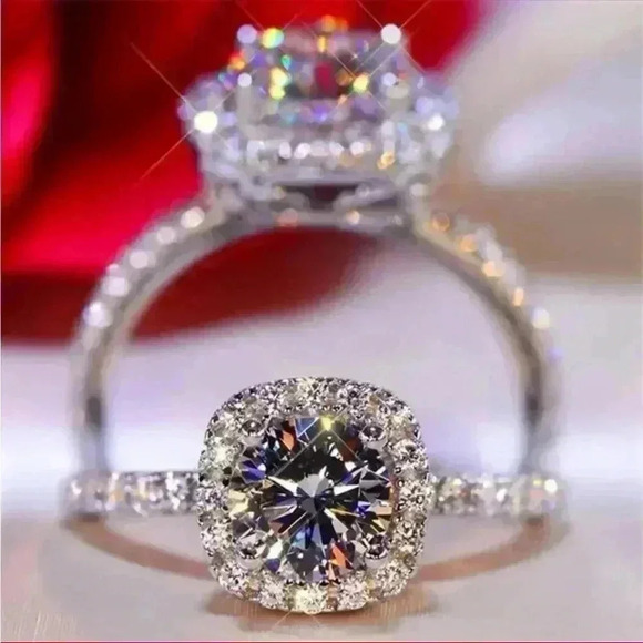Jewelry - NEW 925 Sterling Silver D Color Round Moissanite Plated with 18k White Gold Ring